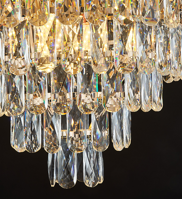 Lámpara colgante de cristal escalonada de lujo y luz moderna para sala de estar/comedor/dormitorio