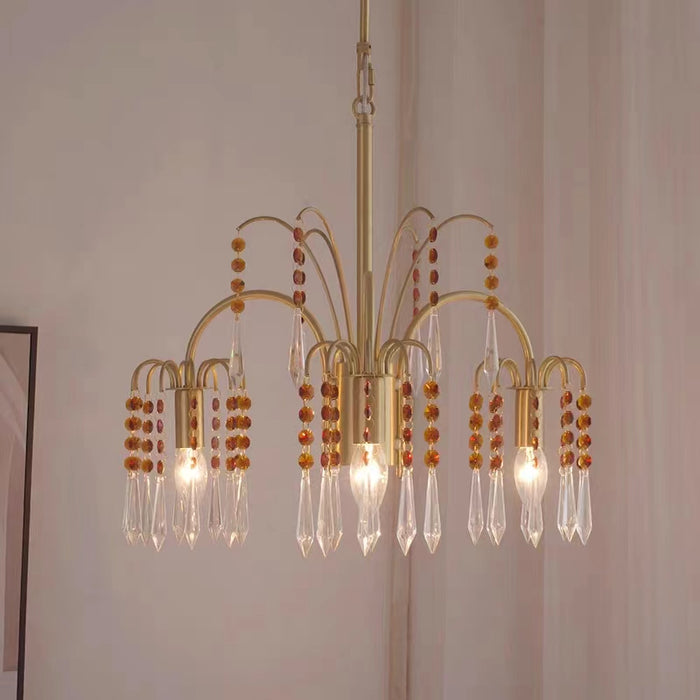 Lámpara colgante de cristal con forma de vela de rama de cobre, luz moderna, para sala de estar/comedor