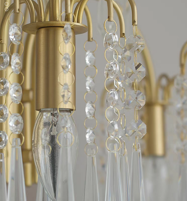 Lámpara colgante de cristal con forma de vela de rama de cobre, luz moderna, para sala de estar/comedor
