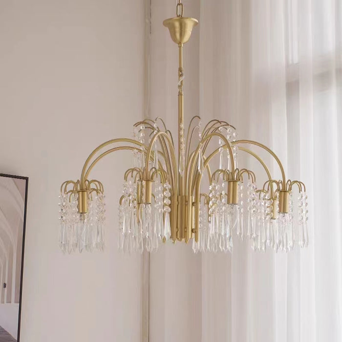Lampadario a sospensione in cristallo con candela moderna e lussuosa con ramo in rame per soggiorno/sala da pranzo