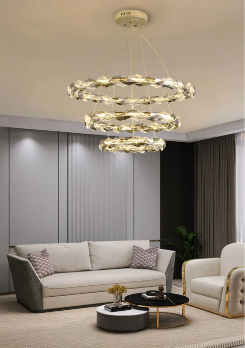 round, living room, bedroom, ring, crystal, shining, wreth, tiered, modern, chandelier, gold,