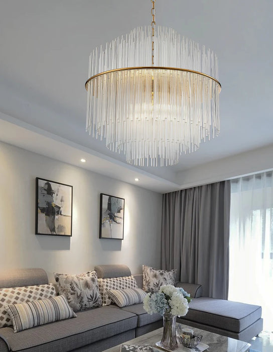 crystal rod, living room, dining room, modern, Nordic, simple, gold,chandelier,