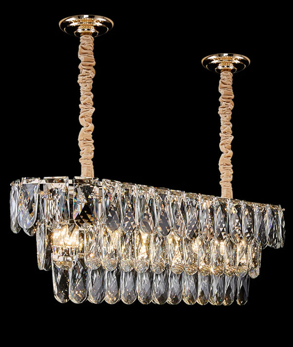 Extra Large Light Luxury Tiered Crystal Rectangle Chandelier for Dining Area
