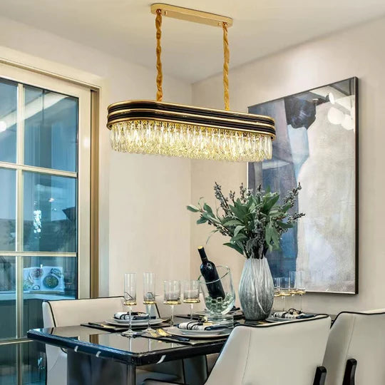 Modern Minimalist Gold Multi-Tier Crystal Pendant Chandelier Suit for Living/ Dining Room/ Bedroom, oval