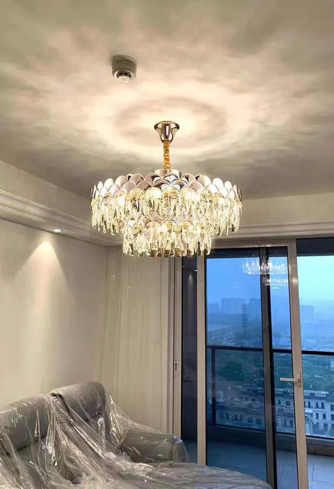 Modern Fish Scale Tiered Crystal Pendant Chandelier Suit for Living Room & Bedroom, tiered, shining, art designer, noble, luxury