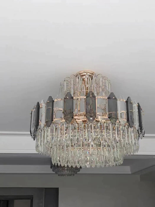 Light Luxury Smoky Gray Tiered Crystal Chandelier Suit for Living/ Dining Room/ Bedroom, shining ,luxury, art designer, delicate, K9, LED, modern, tiered,