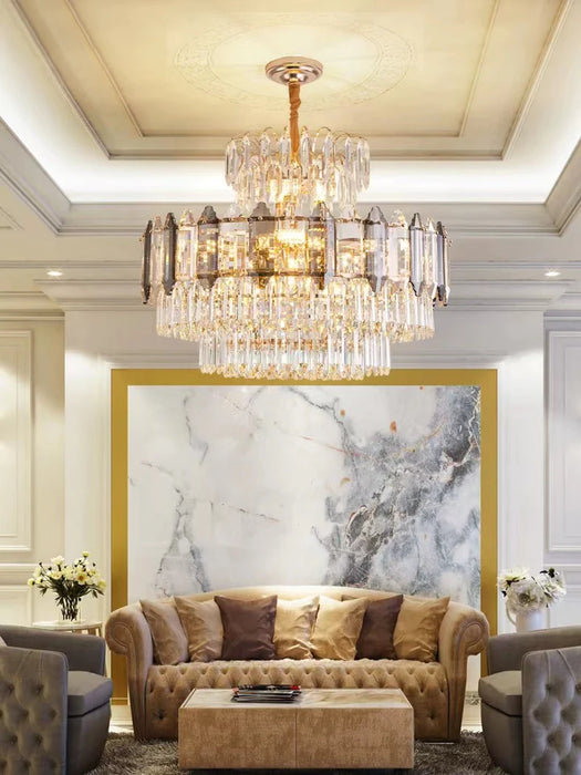 Light Luxury Smoky Gray Tiered Crystal Chandelier Suit for Living/ Dining Room/ Bedroom, shining ,luxury, art designer, delicate, K9, LED, modern, tiered,