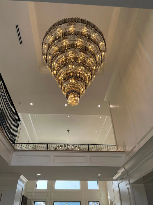 Lámpara de araña de cristal redonda con gradas extragrande para vestíbulo/entrada/sala de estar