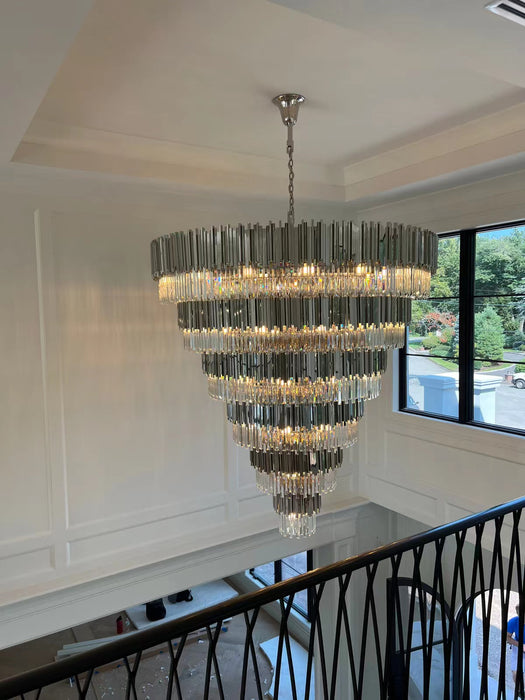 Lámpara de araña de cristal redonda con gradas extragrande para vestíbulo/entrada/sala de estar