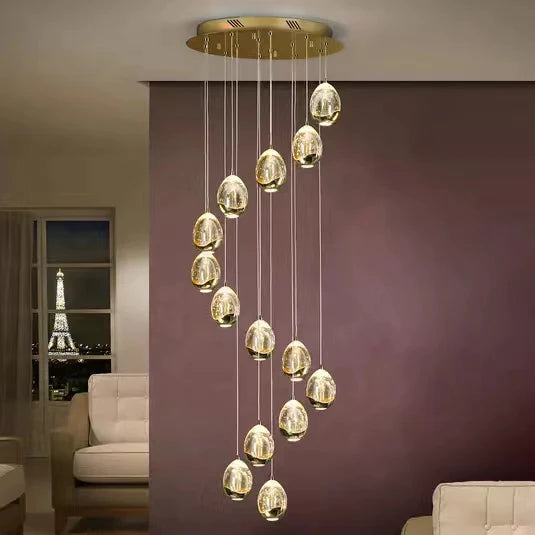 Lámpara colgante LED de cristal extralarga para escalera/vestíbulo