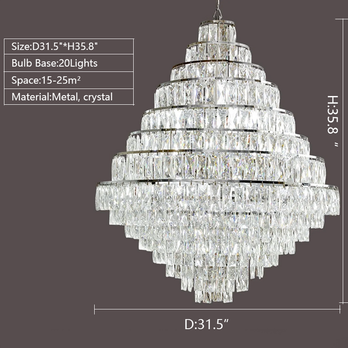 Extra Large Decorative Crystal Chandelier Foyer Hall Ceiling Light Fixture For Staircase In  Chrome For Living room walk-in closet cafe