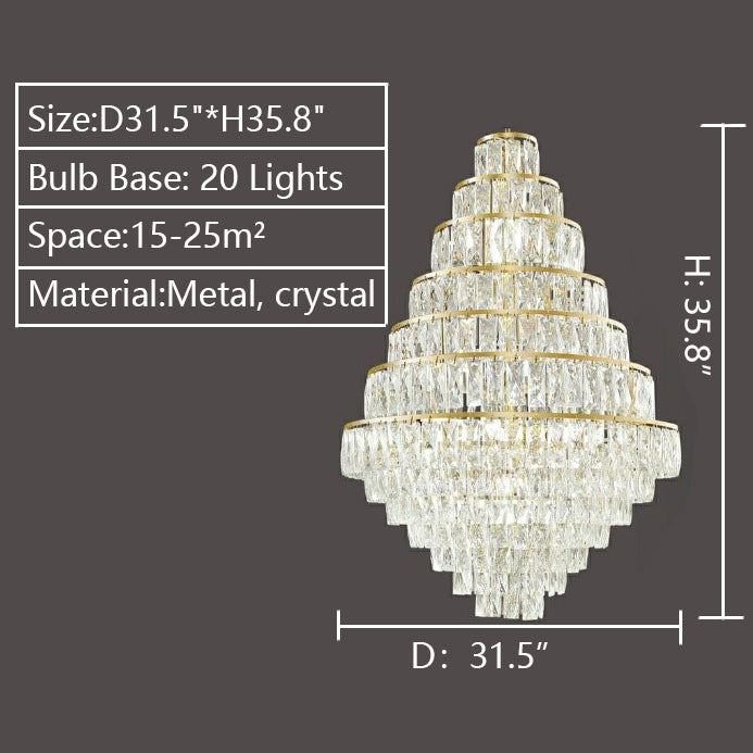 Lámpara de techo decorativa Extra grande para vestíbulo, candelabro de cristal para escalera en oro/cromo
