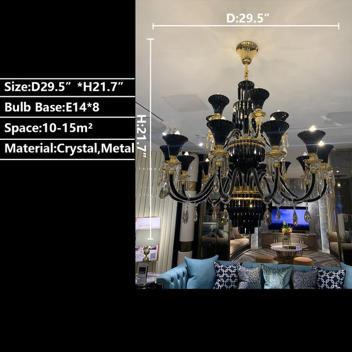 Candelabro de cristal con rama de vela tradicional americana, accesorio de iluminación de lujo para sala de estar/comedor, color negro y dorado