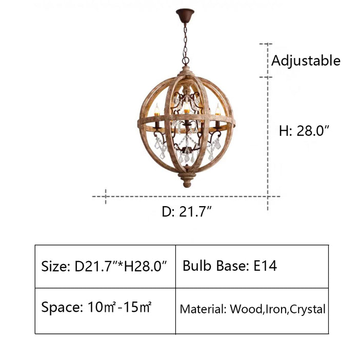 D21.7"*H28.0" Florin 5 Light French Crystal Teardrop Chandelier,chandelier,chandeliers,pendant,crystal,iron,wood,wooden,round,sphere,rustic,countryside,american,art,long table,dining table,kitchen island,bar,vintage,traditional