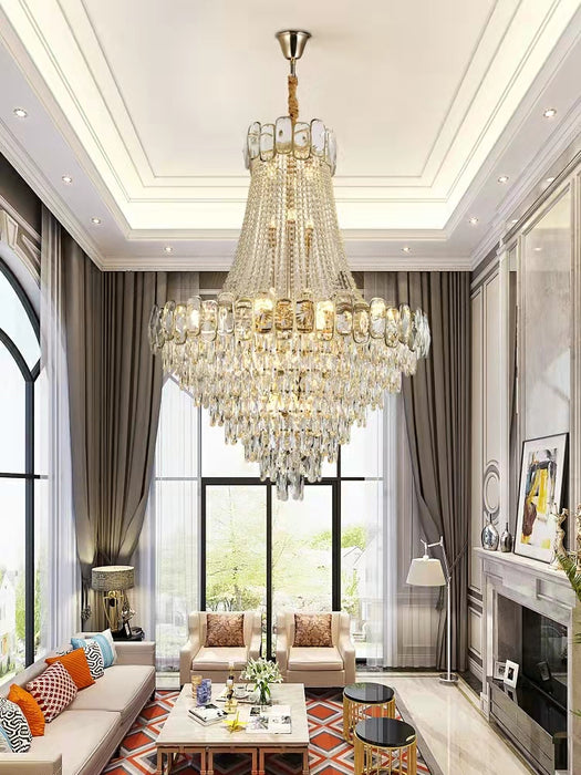 Customiaztion Extra Large D47.2"*H66.1" Modern Luxurious Foyer Staircase Chandelier Luxury K9 Crystal Ceiling Light For Living Room Hallway Enterway 2 story house