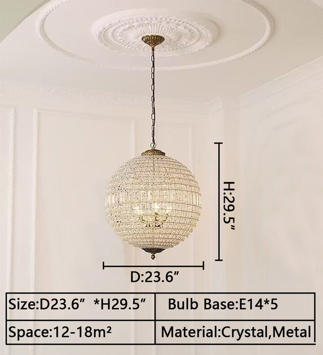 D23.6"*H29.5" chandelier,chandeliers,round,ball,sphere,crystal,metal,light luxury,vintage style,living room/dining room/entryway