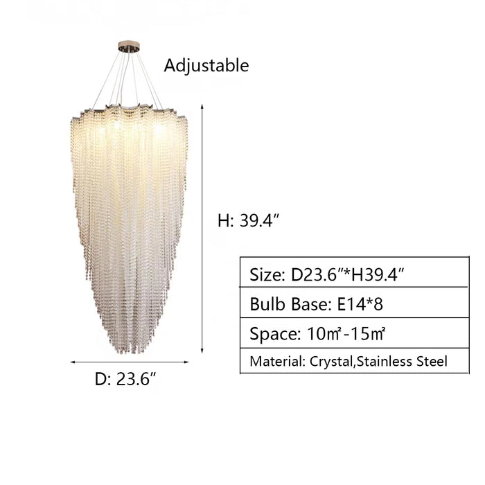 D23.6"*H39.4" chandelier,chandeliers,extra large,oversize,large,huge,,big,crystal,tassel,art,luxury,staircase,spiral staircase,high-ceiling room,foyer,two-story foyer