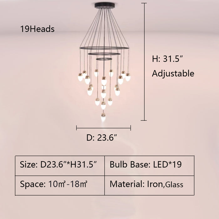 19Heads: D23.6"*H31.5" Drape Multi-Tier Chandelier,chandelier,chandeliers,layers,multi-tier,minimalist,designer recommended,designer style3,staircase,long,big,huge,large,black iron