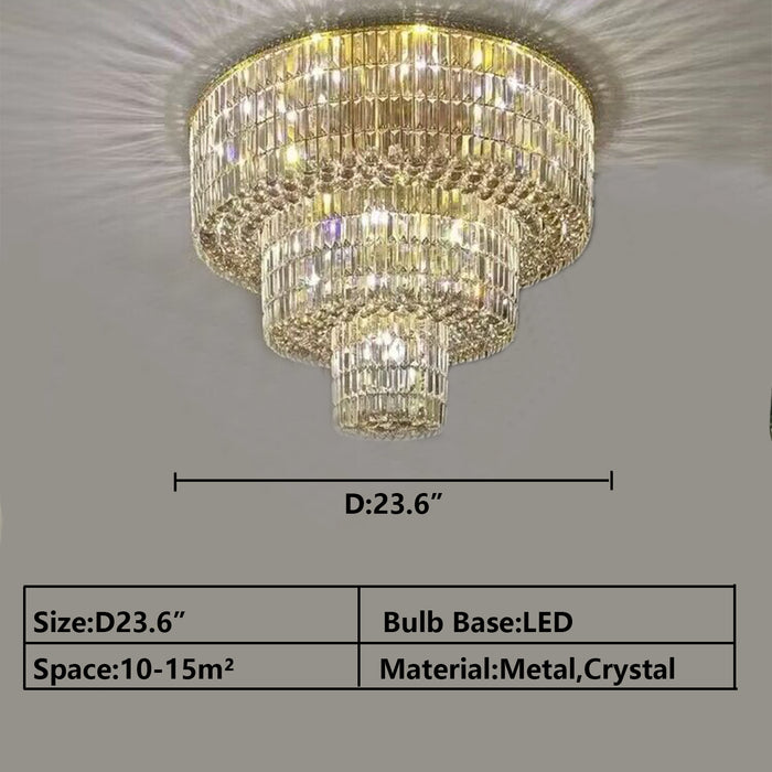 d23.6"MODERN extra large/huge 3-tiered gold crystal light ceiling round crystal light fixture for living room/dining room/foyer