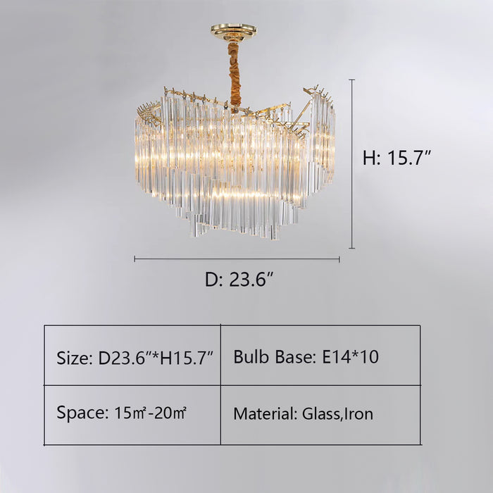 D23.6"*H15.7" chandelier,chandeliers,glass rods,gray,smoky gray,clear glass,tiers,layers,huge,big,oversize,extra large,big table