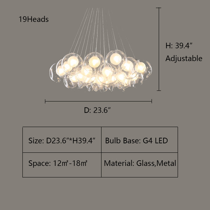 19Heads: D23.6"*H39.4" 28.61 Round Pendant Chandelier,chandelier,chandeliers,pop,bubble,glass,chain,round,ball,art,oversize,huge,big,long table,big table,extra large,cute,magic,girls' bedrom