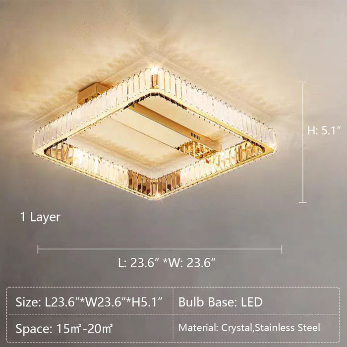 L23.6"*W23.6"*H5.1" chandelier,chandeliers,crystal rod,square,multi-tier,tiers,layers,rectangle,living room,flush mount,ceiling,gold,luxury,modern,bedroom,foyer,entrys