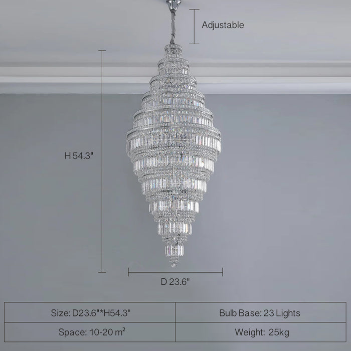 Lampadario di cristallo extra large cromato per plafoniera d'ingresso del soggiorno, scala dell'atrio, in argento
