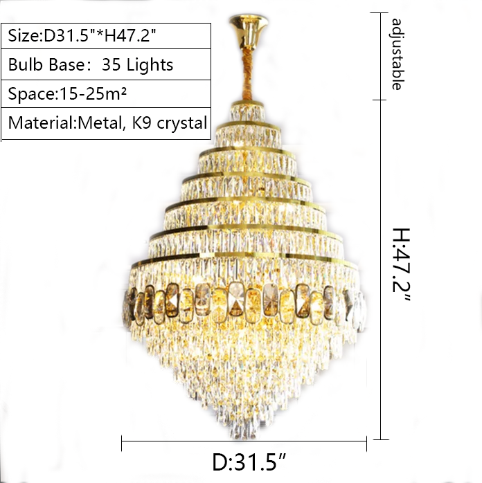 Honeycomb Shaped Ceiling Chandelier Extra Large Crystal Light Fixture For Foyer Staircase/ Entryway In Gold Finish
