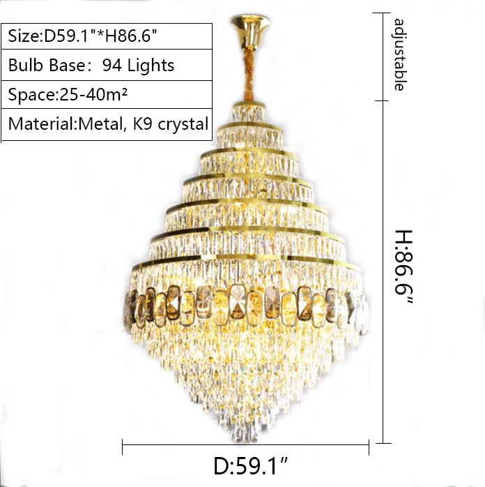 Lampadario a soffitto a forma di nido d'ape lampada di cristallo extra large per scala/ingresso del foyer con finitura dorata