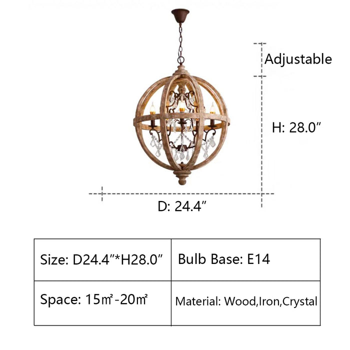 D24.4"*H28.0" Florin 5 Light French Crystal Teardrop Chandelier,chandelier,chandeliers,pendant,crystal,iron,wood,wooden,round,sphere,rustic,countryside,american,art,long table,dining table,kitchen island,bar,vintage,traditional