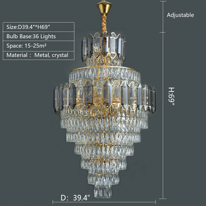 Big 69inch Staircase Crystal Chandelier Living Room Ceiling Light Fixture For Hotel Entrance In Gold Finish
