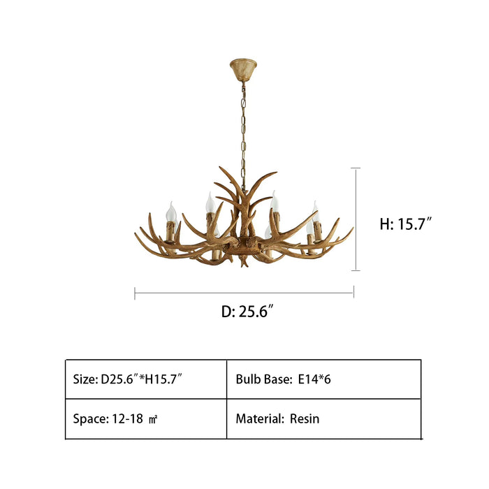 D25.6"*H15.7" chandelier,chandeliers,branch,vintage style,resin,antler,countryside,woden,candle,chandeliers near me,cheap chandeliers,wood chandelier