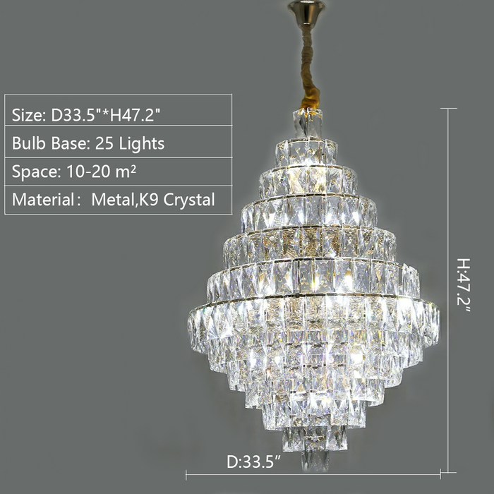 Extra Length Foyer Pure Crystal Ceiling Light Fixture Living Room Entrance Staircase Chandelier