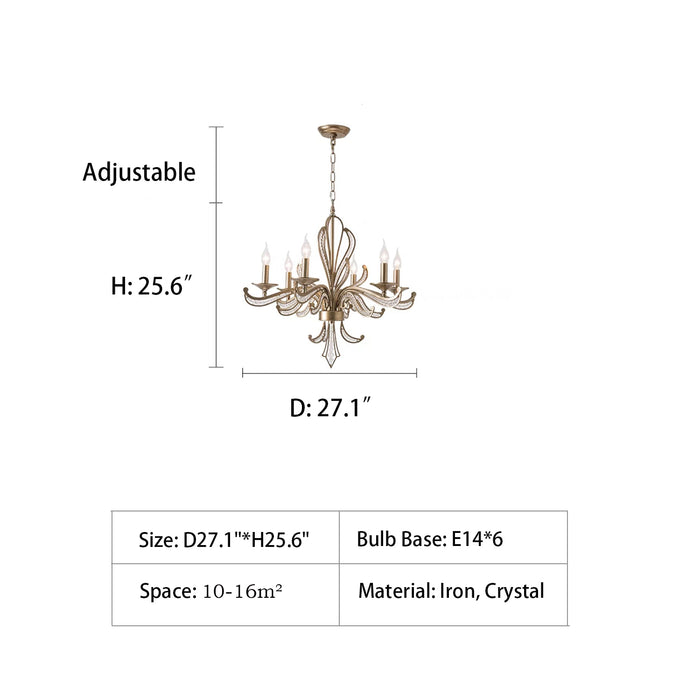 D27.1"*H25.6" chandelier,chandeliers,crystal chandelier,home depot chandeliers,candle,silver,vintage style,dining room light fixtures,chandelier light,iron