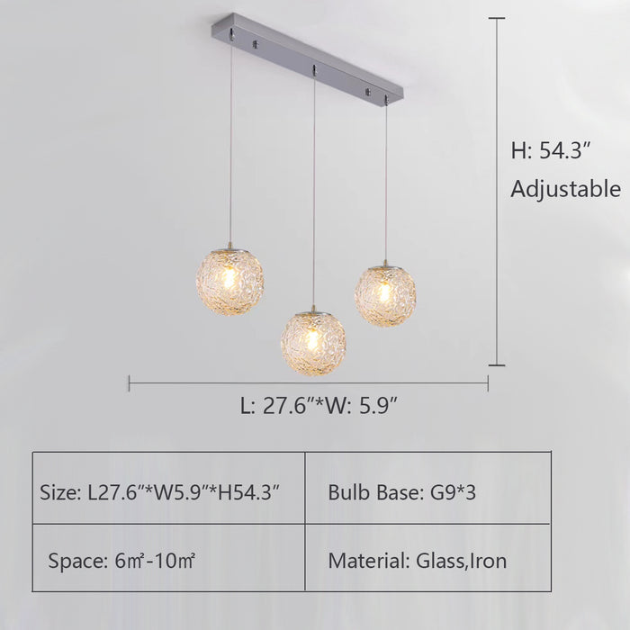 L27.6"*W5.9"*H54.3" chandeleir,chandeliers,bubble,sphere,glass ball,art,designer model,dining table,kitchen island,big table,long table,model,metal
