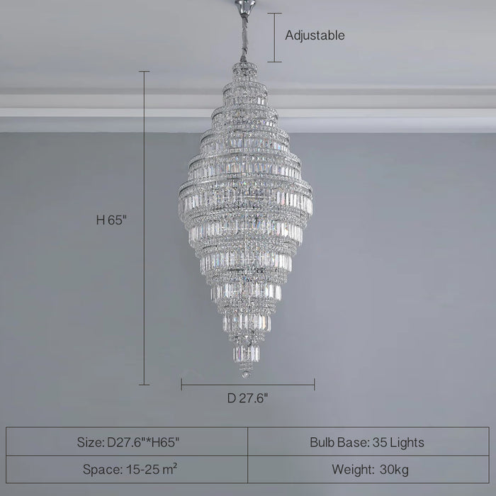 Lampadario di cristallo extra large cromato per plafoniera d'ingresso del soggiorno, scala dell'atrio, in argento