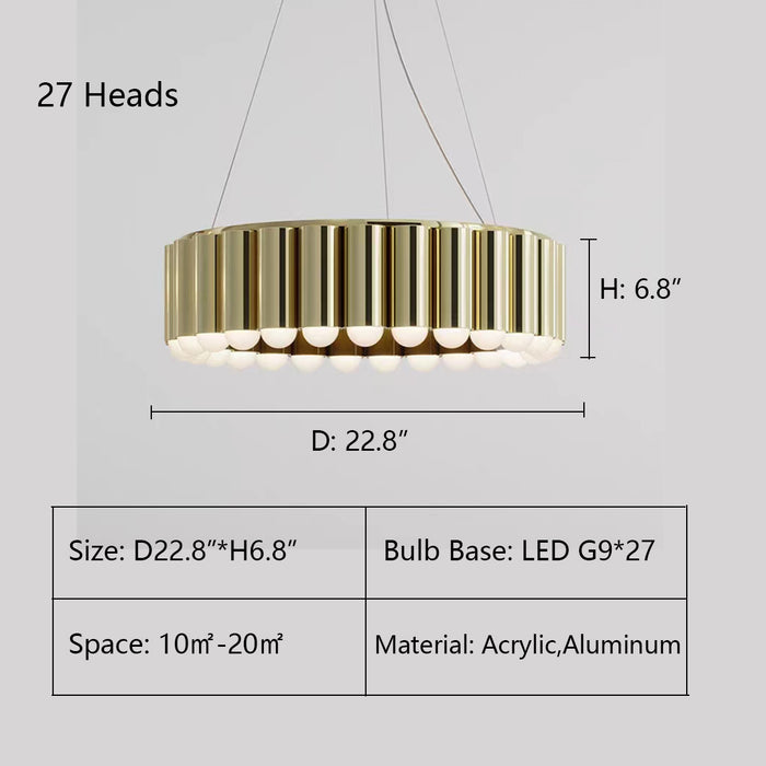 27Heads: D22.8"*H6.8" chandelier,chandeliers,round,aluminum,aluminium,acrylic,circle,ring,classic,white,black,chrome,gold,Carousel LED Chandelier