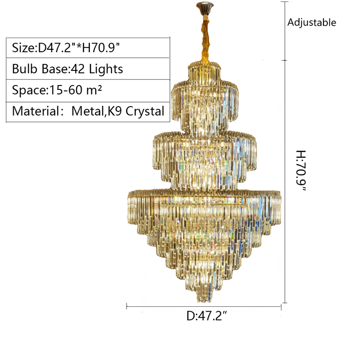 3 Layers Extra Length Living Room Chandelier Luxury Foyer Entryway Crystal Light Fixture Staircase decor inspo