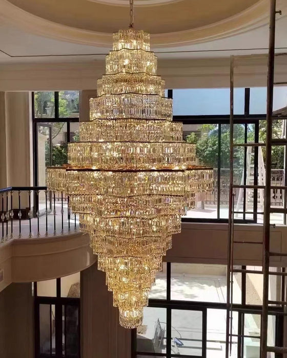 beautiful fabulous stunning extra large chandelier for 2 story house entrance hallway  lobby staircase golden star shaped  light se a