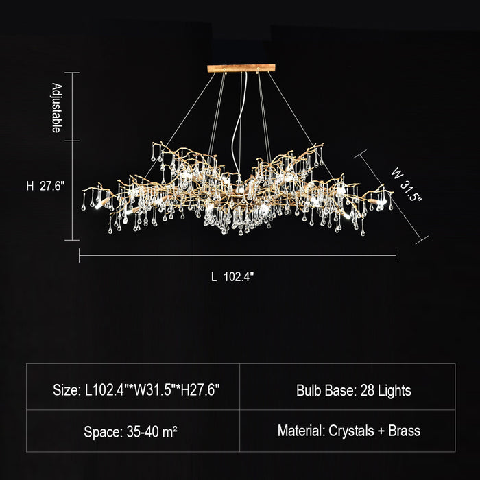 Nuevo estilo Extra grande rama de latón lámpara colgante de gotas de cristal claro para sala de estar/comedor