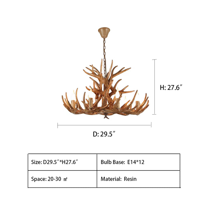 D29.5"*H27.6" chandelier,chandeliers,branch,vintage style,resin,antler,countryside,woden,candle,chandeliers near me,cheap chandeliers,wood chandelier