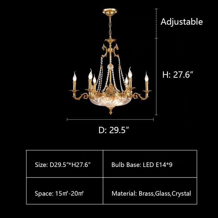 D29.5"*H27.6" chandelier,chandeliers,candle,brass,gold,crystal,glass,branch,elegant,entryway,dining table,big table,round table,foyer,hallway