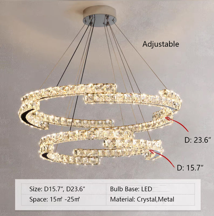 D15.7" D23.6" chandelier,chandeliers,rng,round,oval,tier,layers,irreguar.crystal,stainless steel,metal,dining table,long table,bedroom,entrwaymhallway,foyer