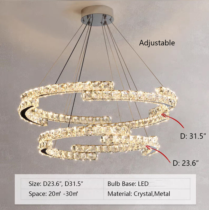 D23.6" D31.5" chandelier,chandeliers,rng,round,oval,tier,layers,irreguar.crystal,stainless steel,metal,dining table,long table,bedroom,entrwaymhallway,foyer