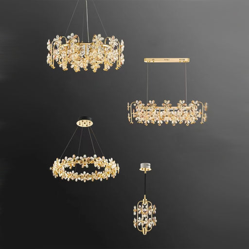 chandelier,chandeliers,pendant,round,wall light,gold,flower,crystal,bedside,kitchen island,big table,dining bar,dining table,long table,rectangle,round,ring,circle