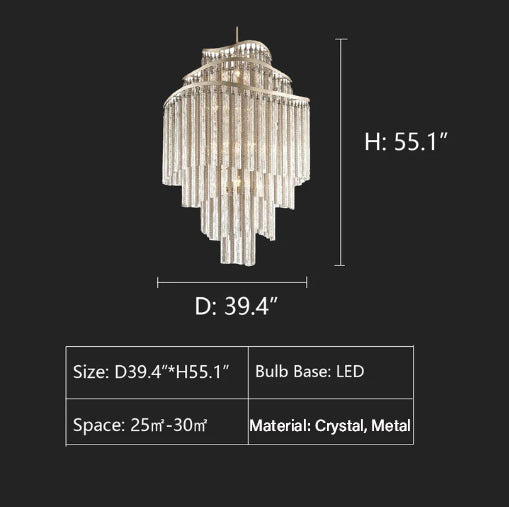 d39.4"*h55.1" EXTRA LARGE crystal chandelier huge crystal tube tassellight fixture art light for living room/bedroom/foyer/staircase