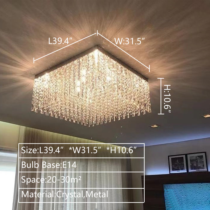 Modern Square Flush Mount Crystal Light For Living Room/Bedroom/Dining Room