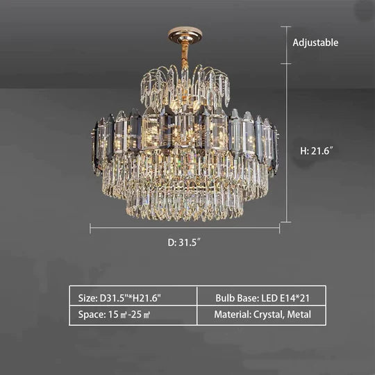 Light Luxury Smoky Gray Tiered Crystal Chandelier Suit for Living/ Dining Room/ Bedroom, shining ,luxury, art designer, delicate, K9, LED, modern, tiered, detail, dimension