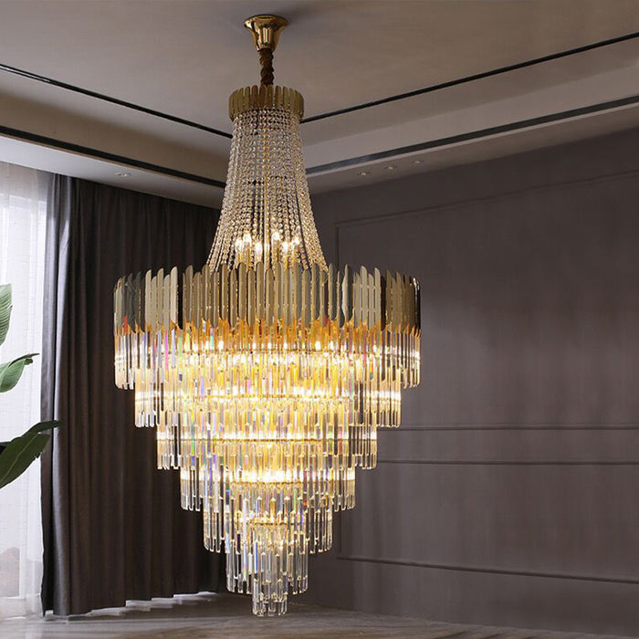 Candelabro de cristal de lujo dorado Extra grande, luz de cristal de diseñador de arte moderno para sala de estar/vestíbulo