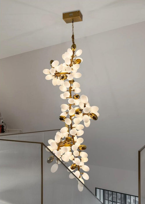 Large Branch Copper Chandelier with Grape Shape Bulbs Unique and Creative Light Fixture for Staircase/ Duplex/ High Ceiling Living Room/ Restaurant